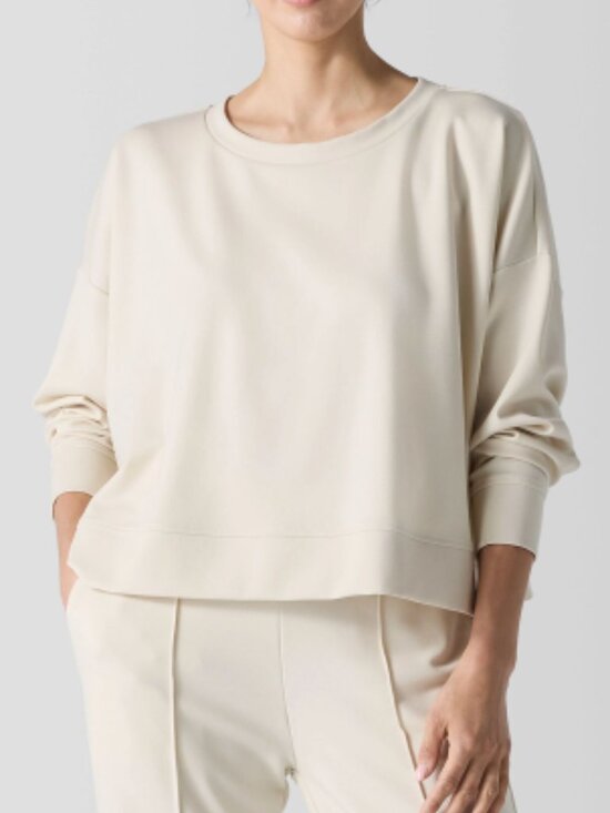 Eileen Fisher Sweaters - Eileen Fisher Lightweight Ponte Round Neck Top Cream Almond Boxy Long Sleeve – L